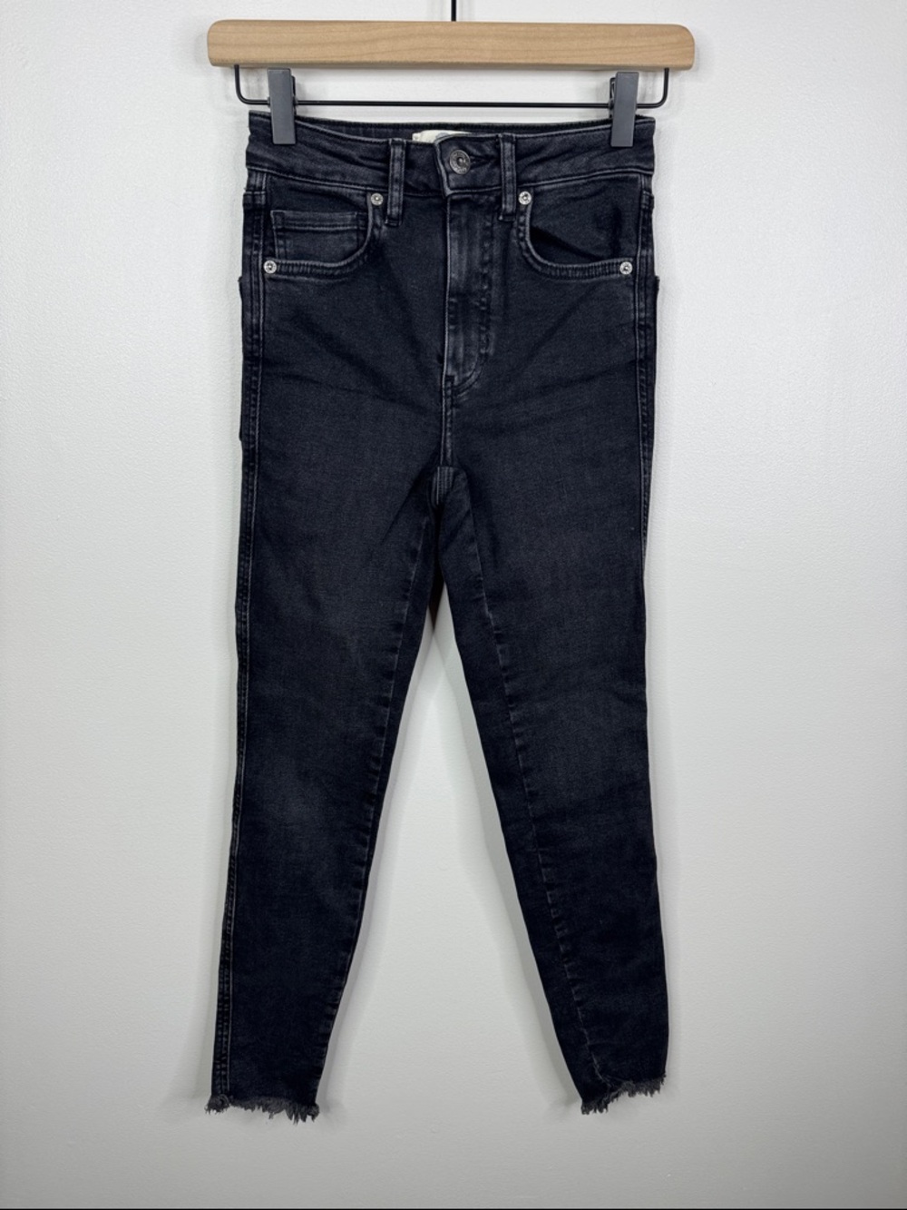 Free People We The Free Raw High Rise Jegging 25 Faded Black Frayed Hem Skinny